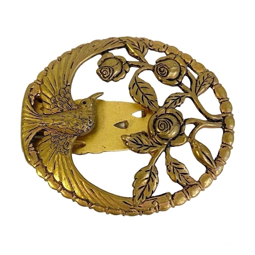 Vintage Bird Fur Clip Brass Gold Tone Floral Roses Hunger Games Katniss Style